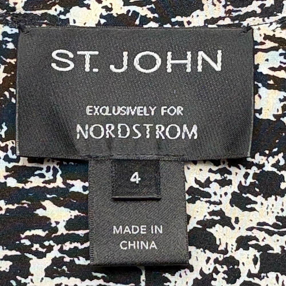 St John Jared Tweed Print Silk Shirtdress Size 4 Midi Goldtone Buttons - Picture 14 of 16